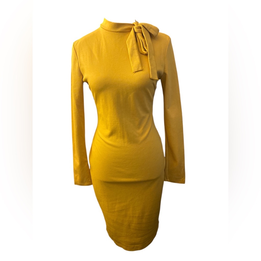 Cefian Elegant Mustard Yellow Dress EUC M
